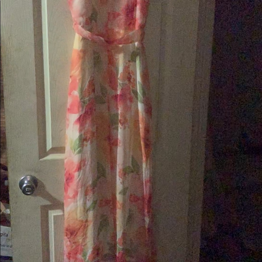 R&K Maxi Dress, NWOT Size 8 Multi Color Shades of  Orange and White, and Greens. - Picture 5 of 15